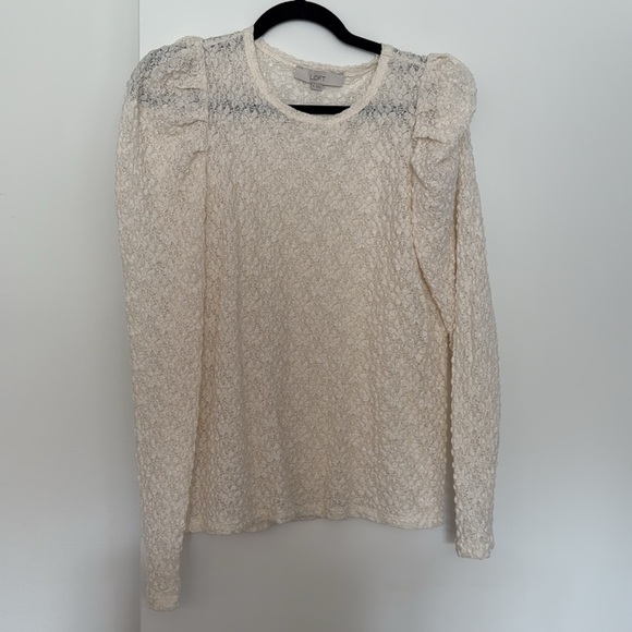 Loft Floral Lace Pleated Puff Sleeve Top Size M NWOT - Picture 2 of 4